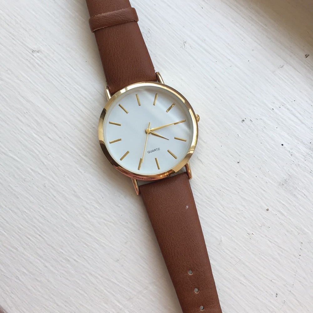 Brown Leather Watch Gold Face